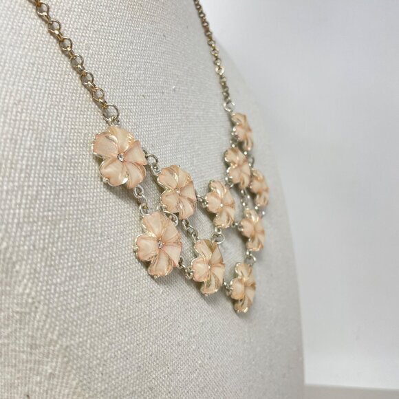 Floral Lucite Cluster Bib‎ Necklace Iridescent Light Pink Silver-Tone Coquette - Picture 3 of 10